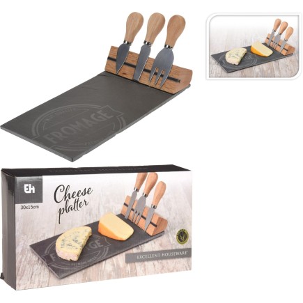 Bricka Knivar för ost och chark Sten 30x15 cm