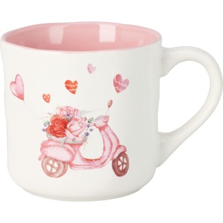 Mugg Rosa Cykel Bil Moped Hjärtan
