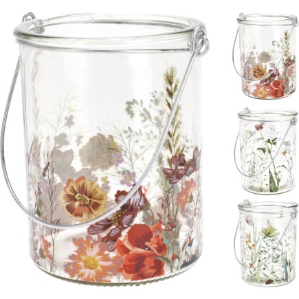 Ljushållare Lykta Blommor Fjäril Glas 15 cm