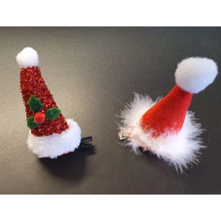 Hårklämma Jul Tomtemössa röd/glitter 10 cm