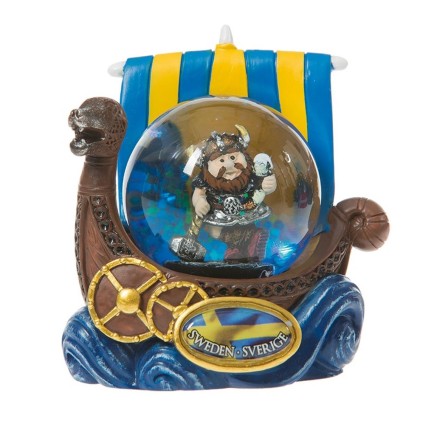 Snöglob Souvenir Vikingskepp Viking med horn & hammare