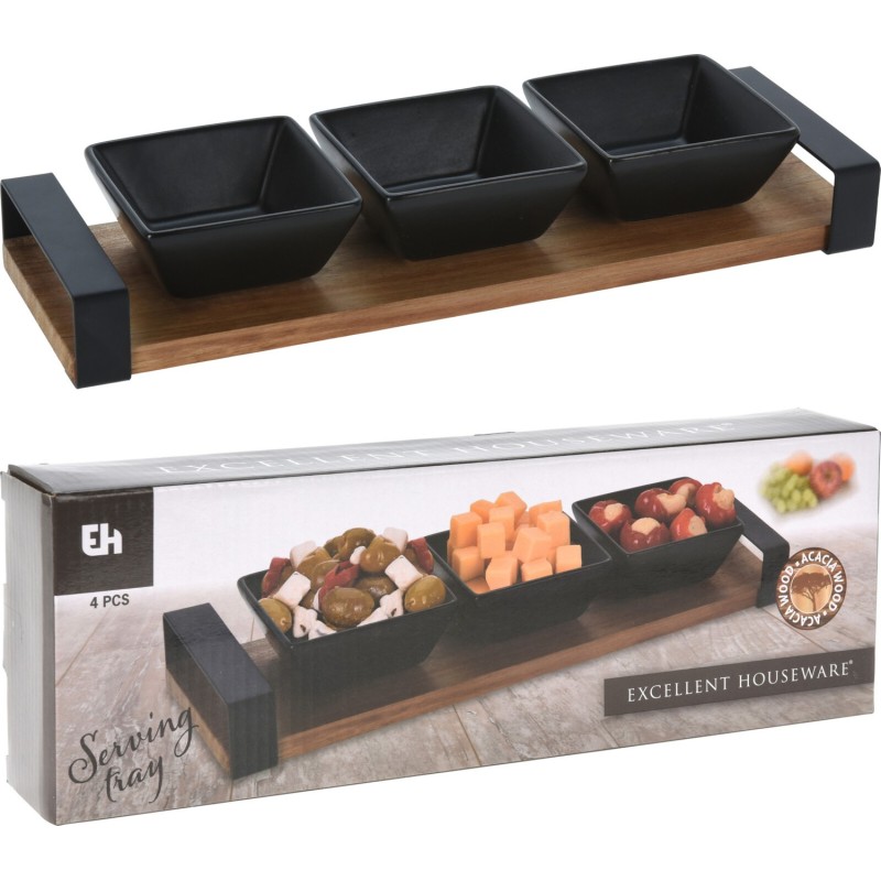 Skålset 4 delar Trä/Keramik Svart Skålset 4 delar Trä/Keramik Svart