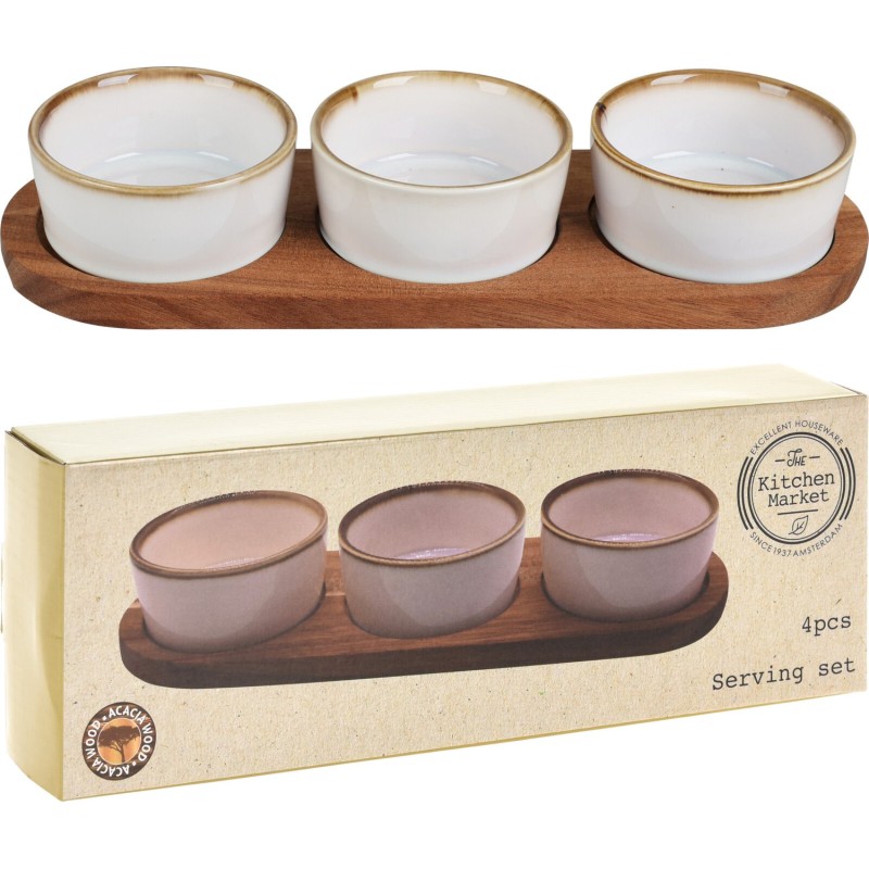 Skålset 4 delar Trä/Keramik Beige Skålset 4 delar Trä/Keramik Beige